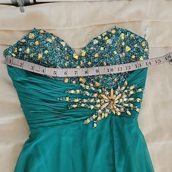 Rianna Couture Ladies Beaded Chiffon Strapless Dress Size 2 Emerald Green - Picture 8 of 16